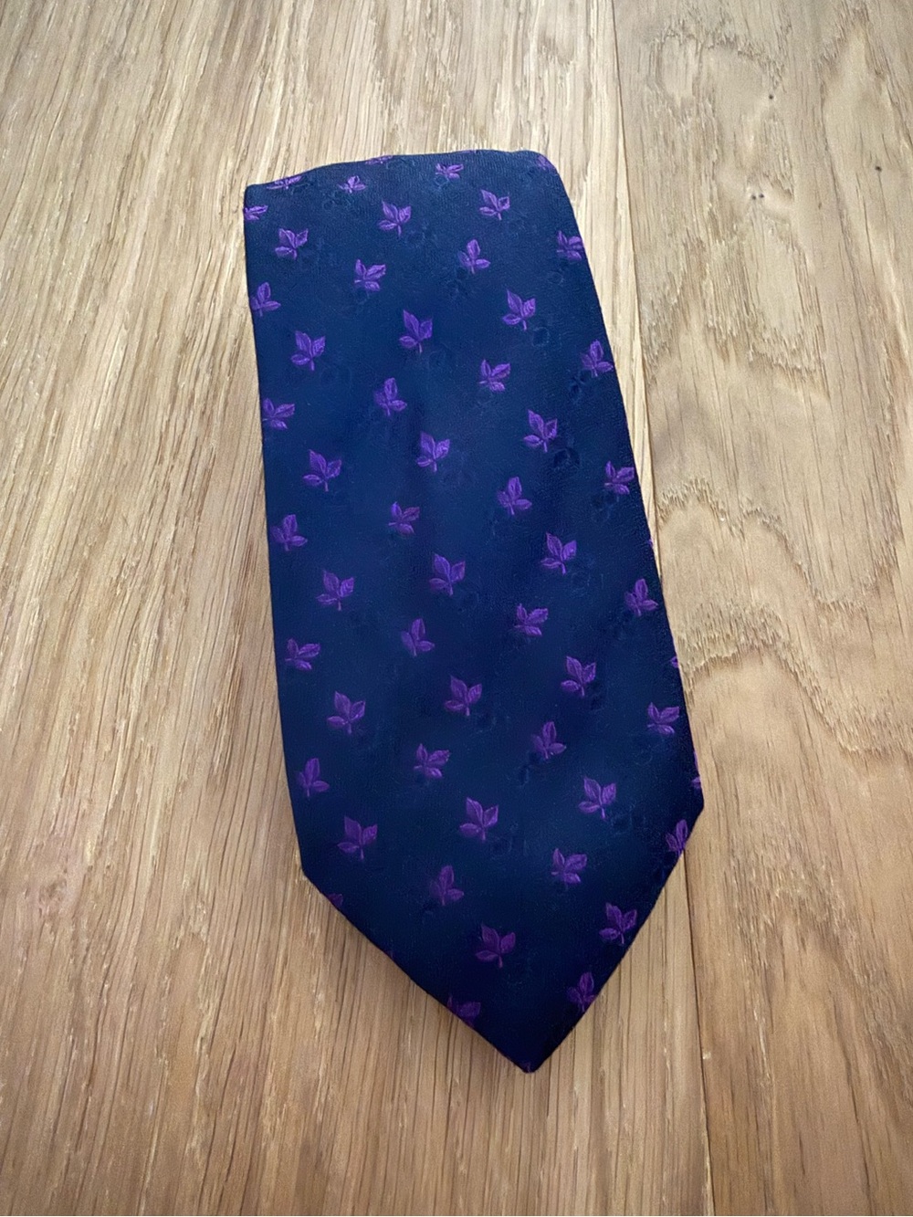 Valentino Navy Tie with Purple Motif Silk Neck Tie